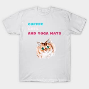Coffee cats and yoga mats funny yoga and cat drawing T-Shirt